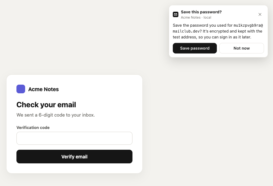 After submitting, the next page shows Save this password? with Save password and Not now.